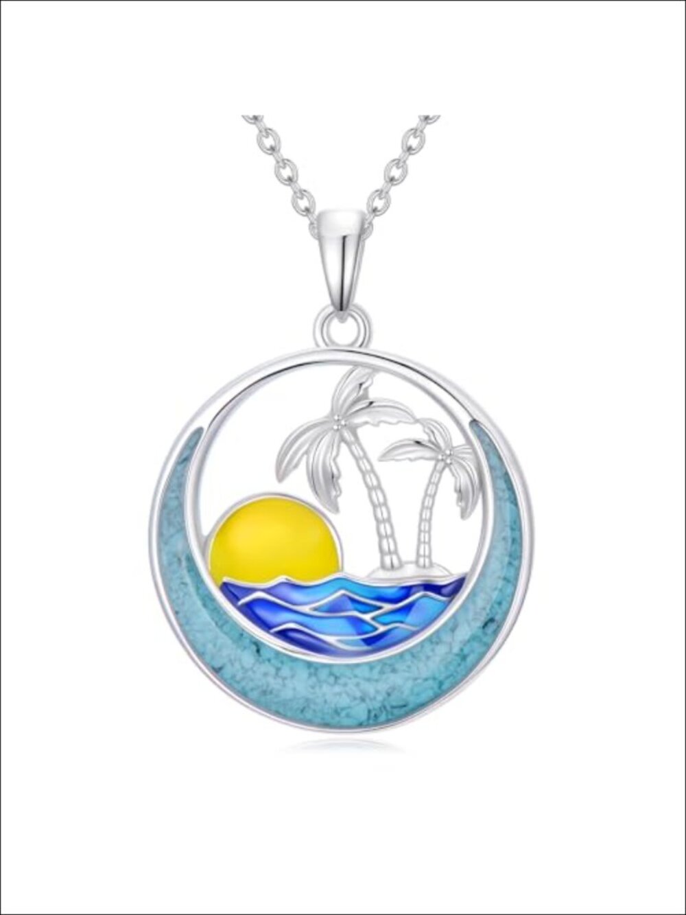 925 Sterling Silver Ocean Palm Tree Pendant Necklace, Beach Jewelry Gift